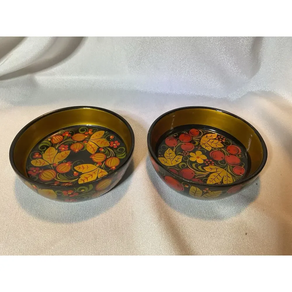 Vintage Russian Khokhloma Lacquer Wooden 8.5